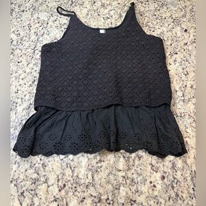 Chic Black Crochet and Eyelet Camisole Top